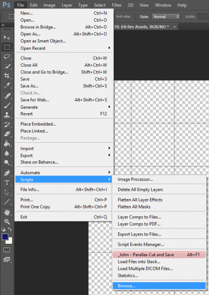 The JavasSript based Photoshop Script (.jsx)  executed from menu or keyboard shortcut.